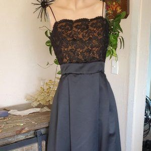 Vtg Gown Evening Party Black Satin, Tulle, Lace Bodice Dave & Jonny 11/12